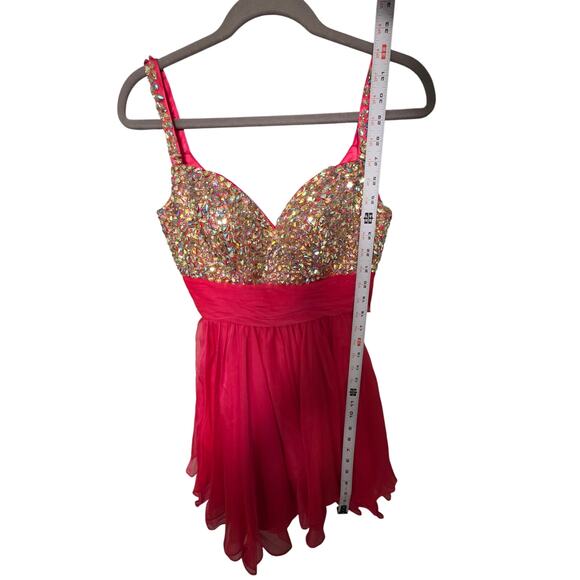 Y2K Short Prom Dress La Femme Rhinestone Tulle Hot Pink SZ 0 Homecoming Dance - Picture 6 of 10